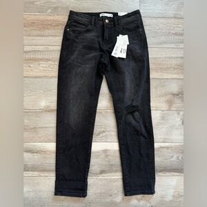 ZARA Womens Size 4 Relaxed Fit Black Distressed Jeans‎ Low Rise Ankle Grunge Y2K